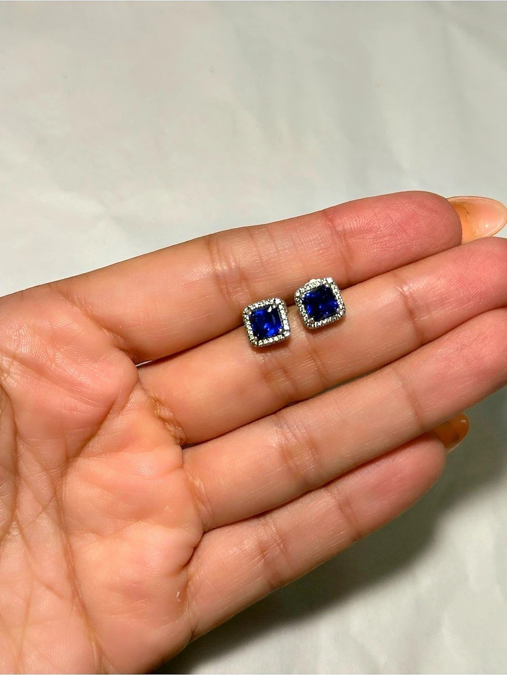 Pandora Sparkling Square Blue Halo Stud Earrings